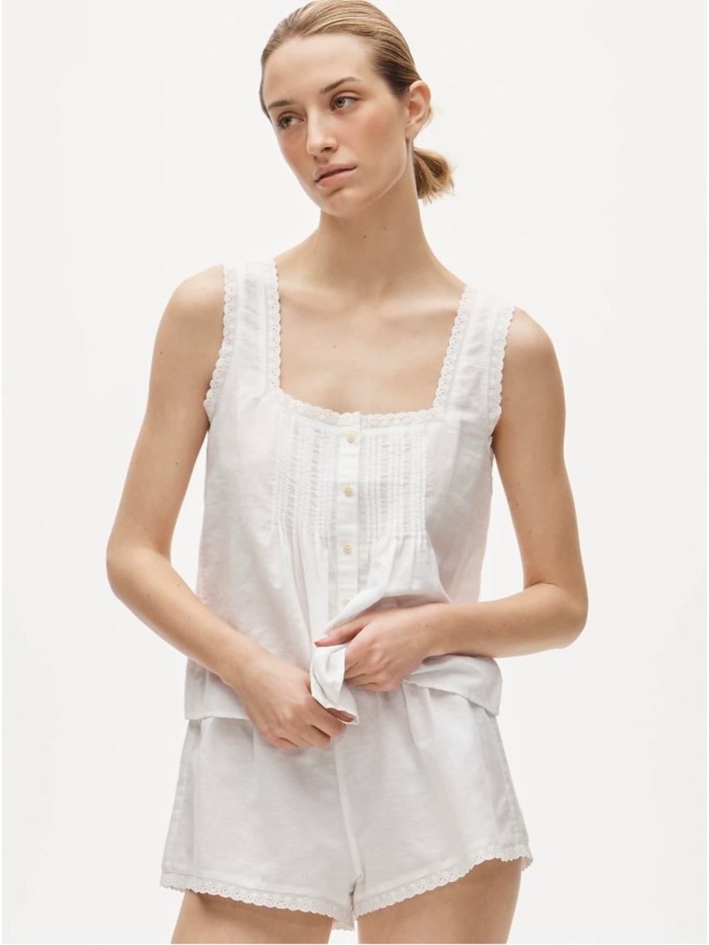 NWT J. Crew Lace-trim Camisole and Pajama Short Set Linen-cotton Blend White